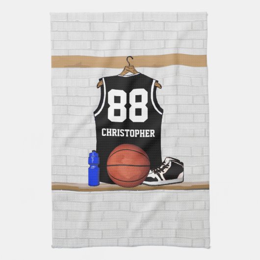Gepersonaliseerde zwarte en witte Basketball Jerse Theedoek (Verticaal)