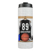 Gepersonaliseerde zwarte en witte Basketball Jerse Thermosbeker (Voorkant)