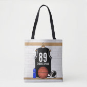 Gepersonaliseerde zwarte en witte Basketball Jerse Tote Bag (Voorkant)