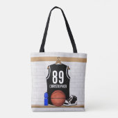 Gepersonaliseerde zwarte en witte Basketball Jerse Tote Bag (Achterkant)