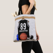 Gepersonaliseerde zwarte en witte Basketball Jerse Tote Bag (Dichtbij)