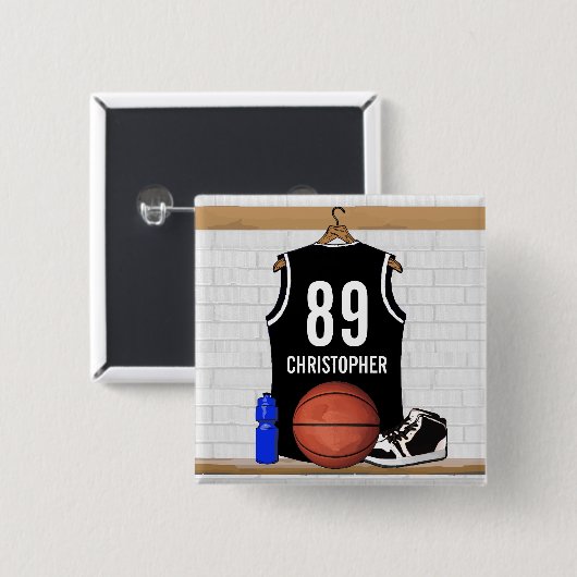 Gepersonaliseerde zwarte en witte Basketball Jerse Vierkante Button 5,1 Cm (Voorkant /achterkant)