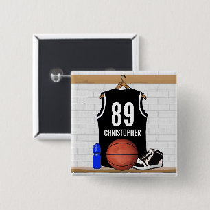 Gepersonaliseerde zwarte en witte Basketball Jerse Vierkante Button 5,1 Cm