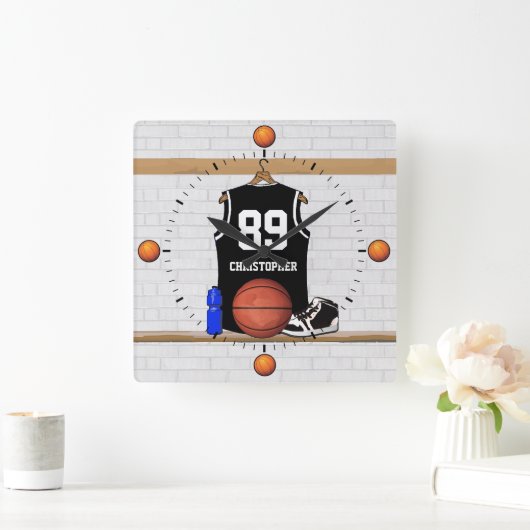 Gepersonaliseerde zwarte en witte Basketball Jerse Vierkante Klok (Huis)