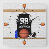 Gepersonaliseerde zwarte en witte Basketball Jerse Vierkante Klok (Voorkant)