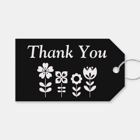 Gepersonaliseerde zwarte en Witte Bloemen Dank u Cadeaulabel (Voorkant (Horizontaal))