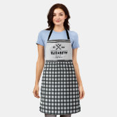 Gepersonaliseerde zwarte en witte buffelkoepelkeuk schort (Gedragen)