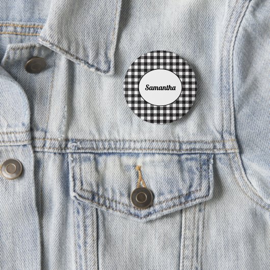 Gepersonaliseerde zwarte en witte buffelplaat ronde button 5,7 cm (In situ)
