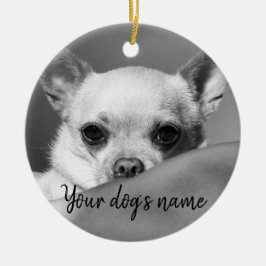Gepersonaliseerde zwarte en witte chihuahua keramisch ornament
