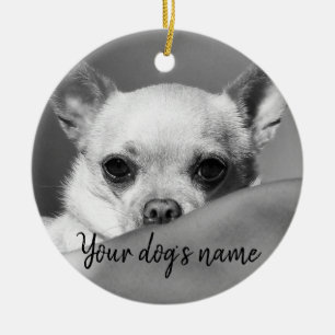 Gepersonaliseerde zwarte en witte chihuahua keramisch ornament