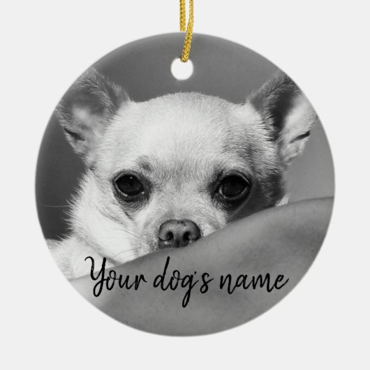 Gepersonaliseerde zwarte en witte chihuahua keramisch ornament (Voorkant)