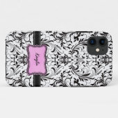 Gepersonaliseerde zwarte en witte Damask Case-Mate iPhone Case (Achterkant (horizontaal))