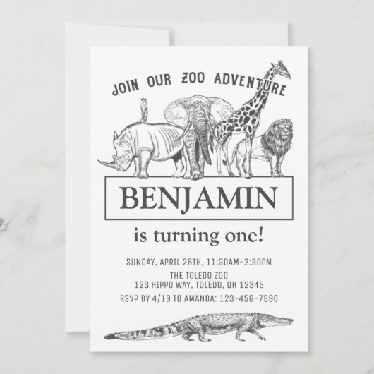 Gepersonaliseerde zwarte en witte dierentuin van d kaart (Voorkant)