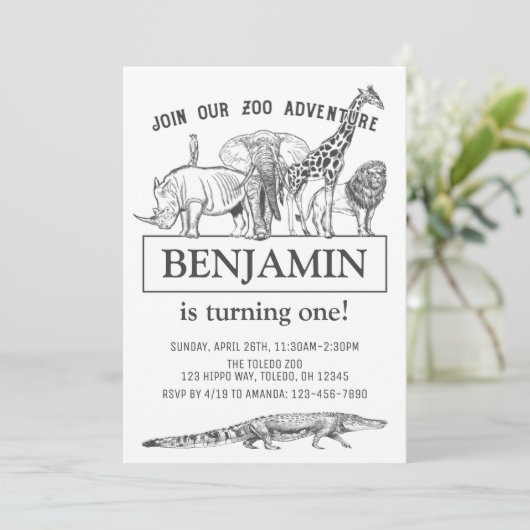 Gepersonaliseerde zwarte en witte dierentuin van d kaart (Staand voorkant)