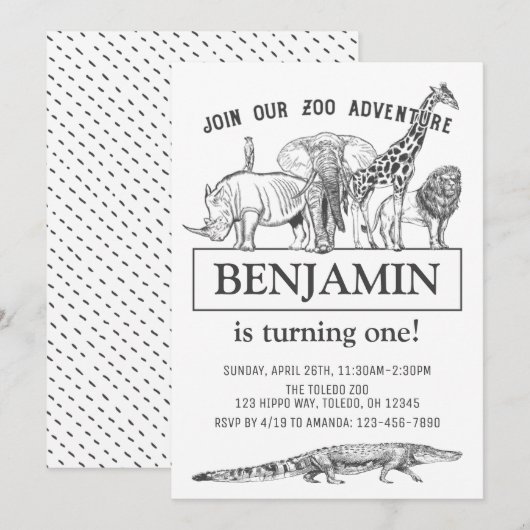 Gepersonaliseerde zwarte en witte dierentuin van d kaart (Voorkant / Achterkant)