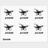Gepersonaliseerde zwarte en witte drone vierkante sticker (Vel)