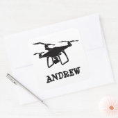 Gepersonaliseerde zwarte en witte drone vierkante sticker (Envelop)