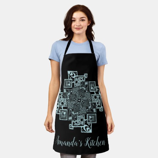 Gepersonaliseerde zwarte en witte getextureerde li schort (Gedragen)