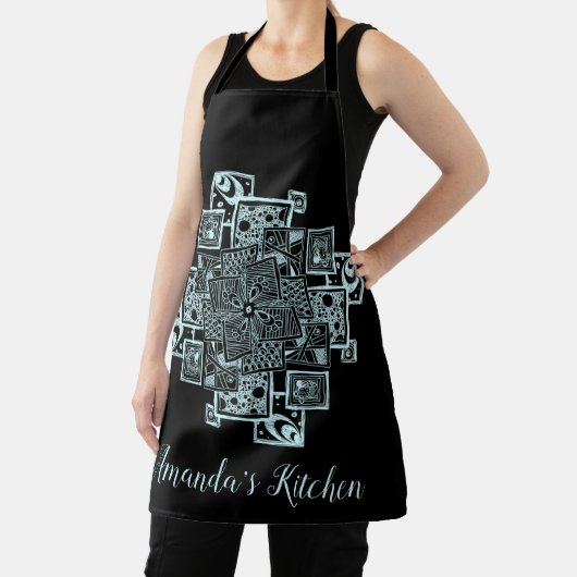 Gepersonaliseerde zwarte en witte getextureerde li schort (Insitu)