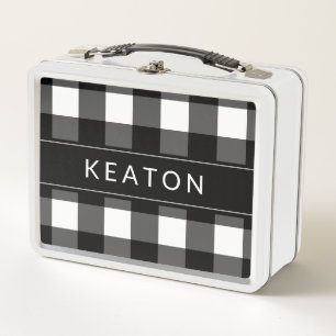 Gepersonaliseerde zwarte en witte Gingham Lunchbox