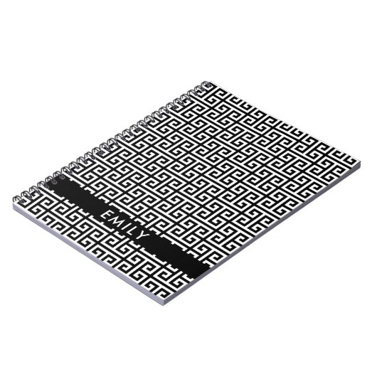 Gepersonaliseerde zwarte en witte Griekse sleutel Notitieboek (Linkerzijde)