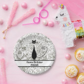 Gepersonaliseerde zwarte en witte kat Happy Birthd Papieren Bordje (Feest)