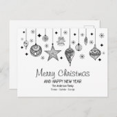 Gepersonaliseerde zwarte en witte kerst Baubles Briefkaart (Voorkant / Achterkant)