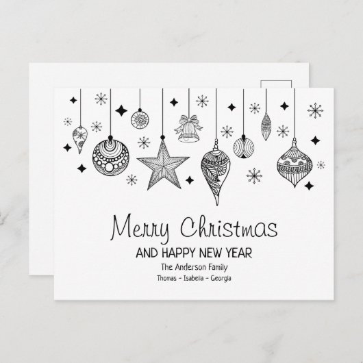 Gepersonaliseerde zwarte en witte kerst Baubles Briefkaart (Voorkant / Achterkant)