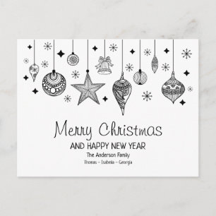 Gepersonaliseerde zwarte en witte kerst Baubles Briefkaart