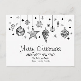 Gepersonaliseerde zwarte en witte kerst Baubles Briefkaart