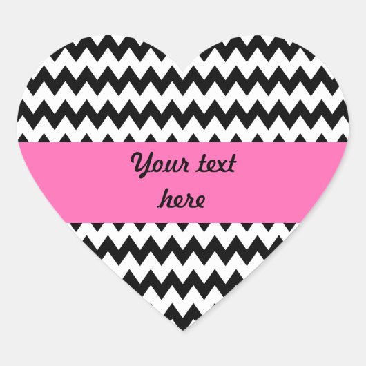 Gepersonaliseerde zwarte en witte zigzag hart sticker (Voorkant)