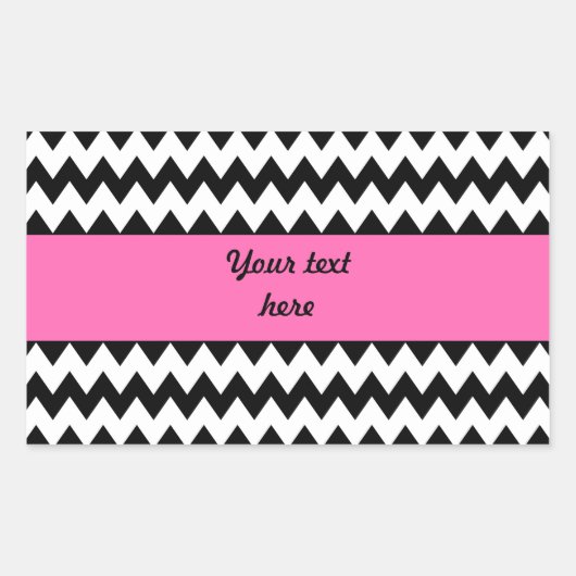 Gepersonaliseerde zwarte en witte zigzag rechthoekige sticker (Voorkant)