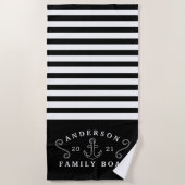 Gepersonaliseerde Zwarte Familieboot Nautical Anke Strandlaken (Voorkant)