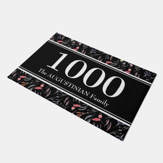 Gepersonaliseerde zwarte Floral Deurmat (Schuin)