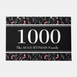 Gepersonaliseerde zwarte Floral Deurmat