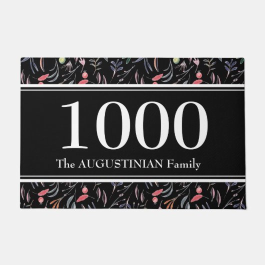 Gepersonaliseerde zwarte Floral Deurmat (Voorkant)