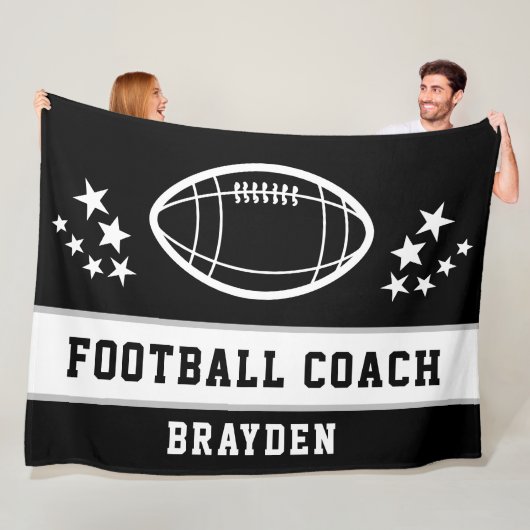 Gepersonaliseerde zwarte Football Coach Naam Fleece Deken (In situ)