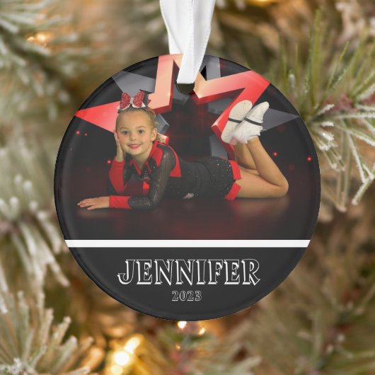 Gepersonaliseerde zwarte foto Cheerleading Ornamen Ornament (Boom)