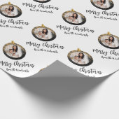 Gepersonaliseerde zwarte foto Gold Merry-kerst Cadeaupapier (Hoek)