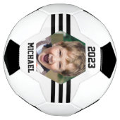 Gepersonaliseerde zwarte foto-streepjes voetbal (Gedraaid)