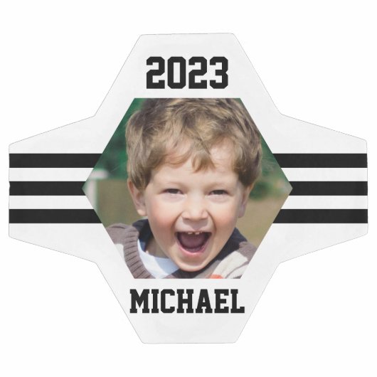 Gepersonaliseerde zwarte foto-streepjes voetbal (Enkel)