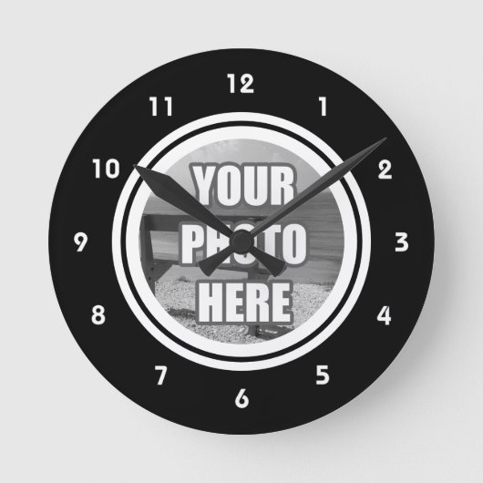 Gepersonaliseerde zwarte foto White Ronde Klok (Voorkant)