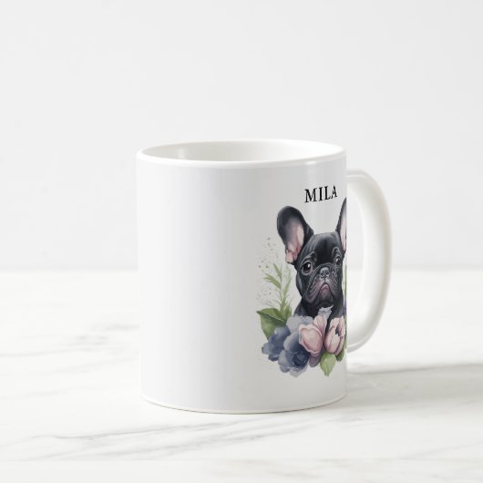 Gepersonaliseerde zwarte franchise pug dog Waterve Koffiemok (Voorkant rechts)