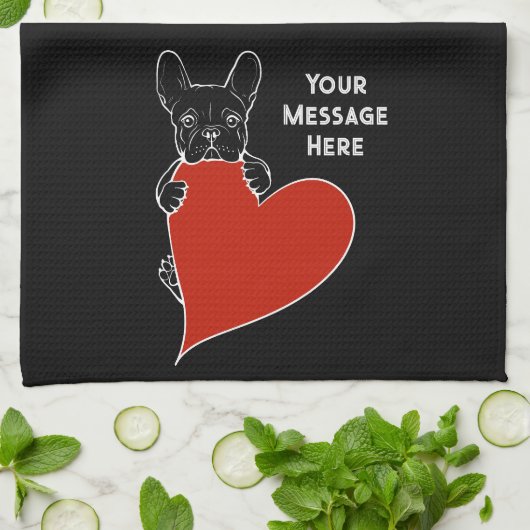 Gepersonaliseerde zwarte Franse Bulldog met een ro Theedoek (Gevouwen)