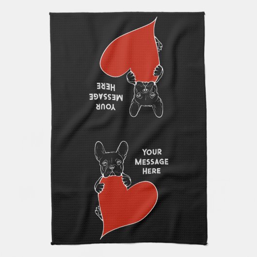 Gepersonaliseerde zwarte Franse Bulldog met een ro Theedoek (Verticaal)