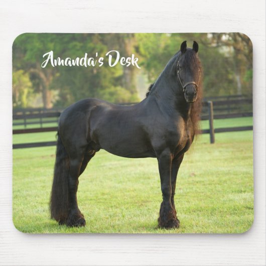 Gepersonaliseerde zwarte Friesian Horse Muismat (Voorkant)