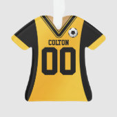 Gepersonaliseerde zwarte/gele Voetbal Jersey Ornament (voorkant)