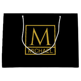 Gepersonaliseerde Zwarte Geschenktas met Initiaal  Groot Cadeauzakje