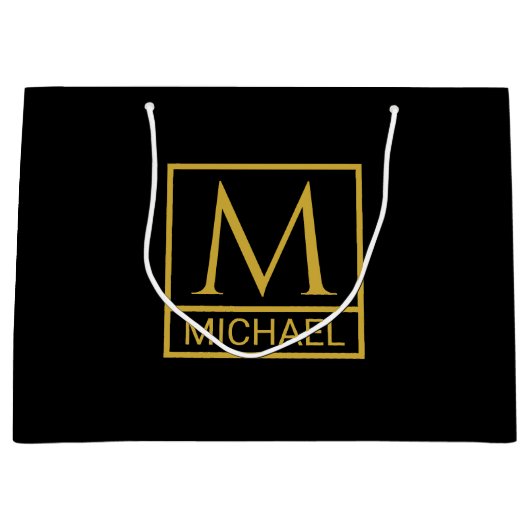 Gepersonaliseerde Zwarte Geschenktas met Initiaal  Groot Cadeauzakje (Voorkant)