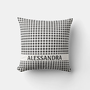 Gepersonaliseerde Zwarte Gingham Print Kussen Boer
